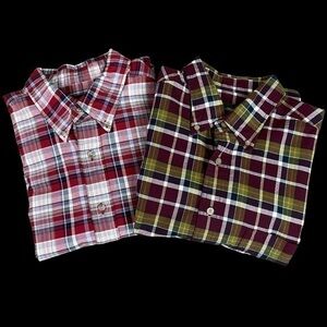 2 Eddie Bauer Plaid Shirt Men’s Large Tall Button Down Long Sleeve Pocket LT
